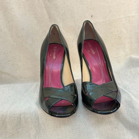 Kate Spade Green Peeptoe Pumps Stiletto Heels Patent Leather Made In Italy 7M - Picture 2 of 12